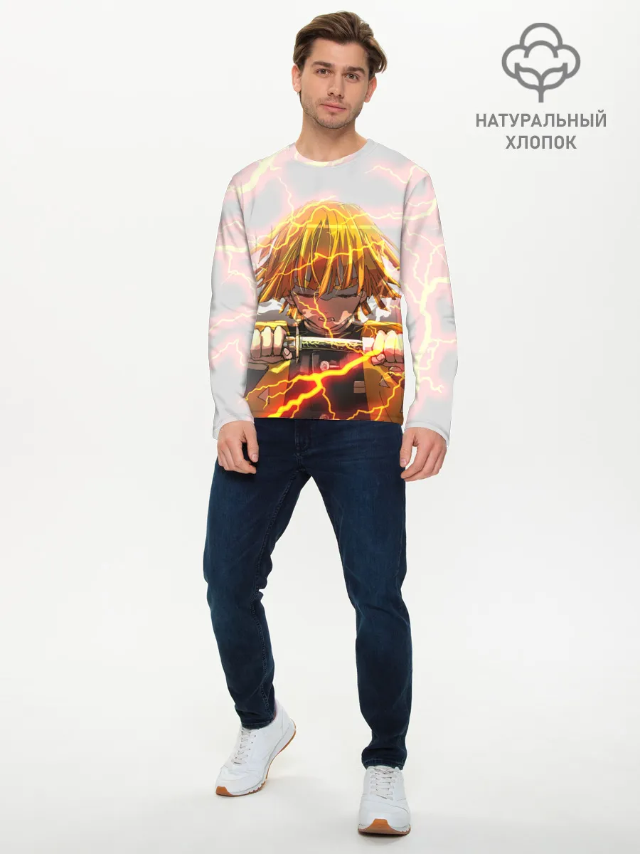 Мужской лонгслив базовый / Kimetsu no yaiba достает меч