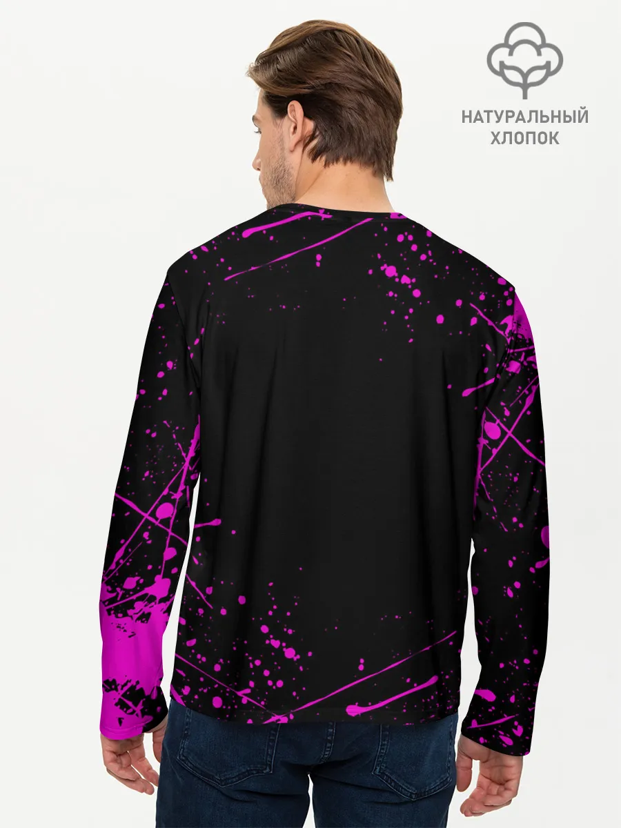 Мужской лонгслив базовый / Дзётаро указывает фиолетовые брызги