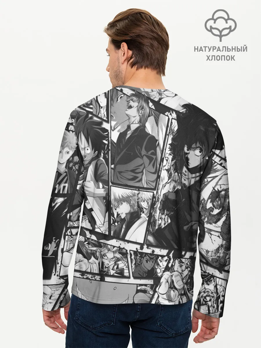 Мужской лонгслив базовый / EPIC MAIN ANIME CHARACTERS 3D! monochome