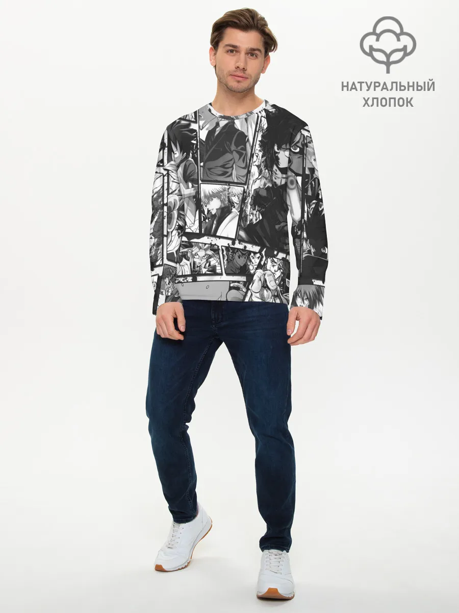 Мужской лонгслив базовый / EPIC MAIN ANIME CHARACTERS 3D! monochome