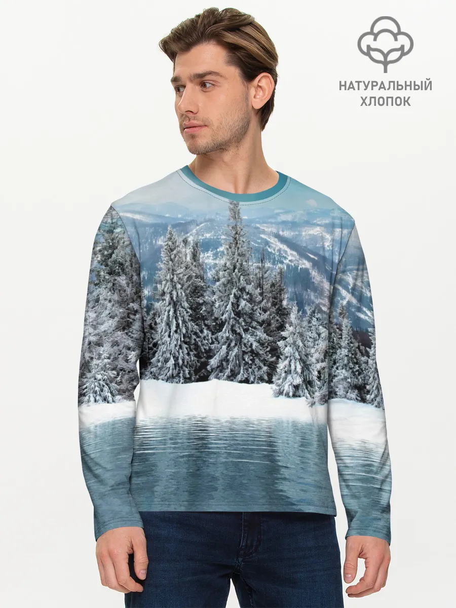 Мужской лонгслив базовый / Зимний лес