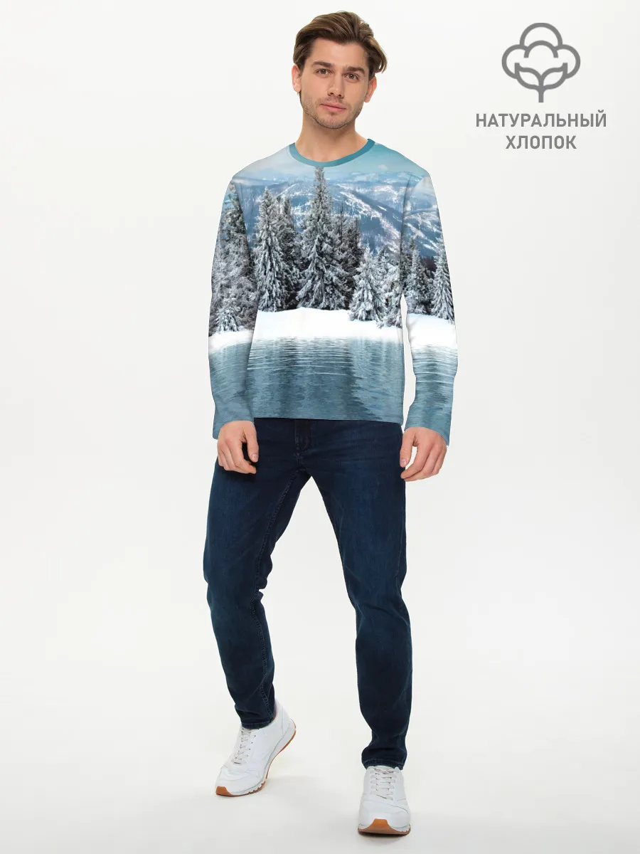 Мужской лонгслив базовый / Зимний лес