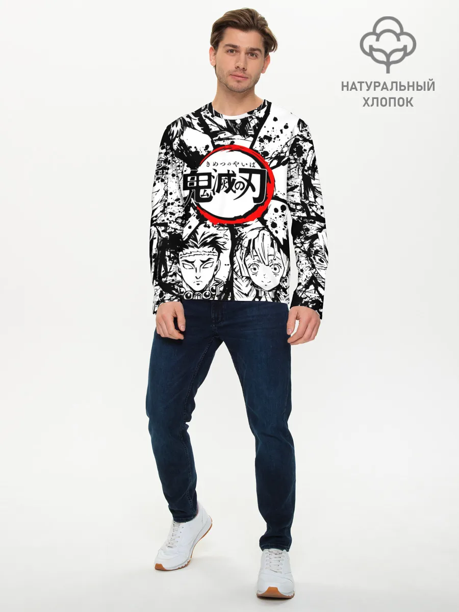 Мужской лонгслив базовый / Kimetsu no yaiba чернобелый коллаж