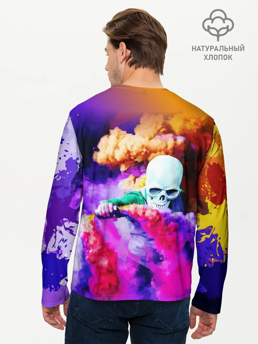Мужской лонгслив базовый / Череп в дыму