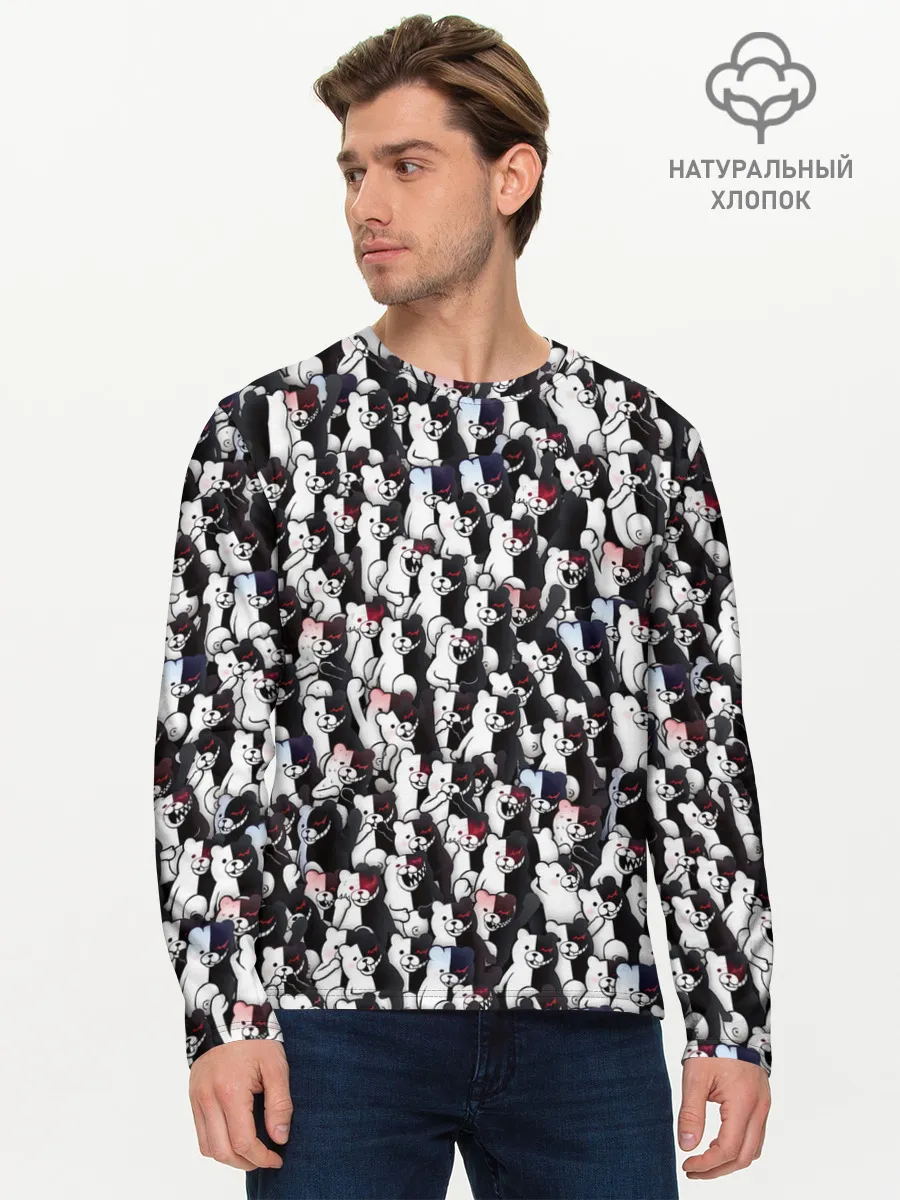 Мужской лонгслив базовый / Черно-белые медведи