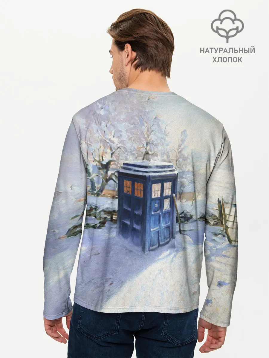 Мужской лонгслив базовый / ТАРДИС В СНЕГУ
