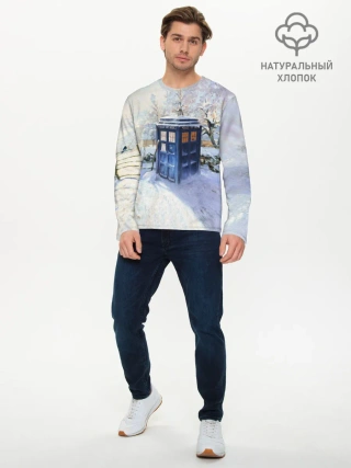 Мужской лонгслив базовый / ТАРДИС В СНЕГУ