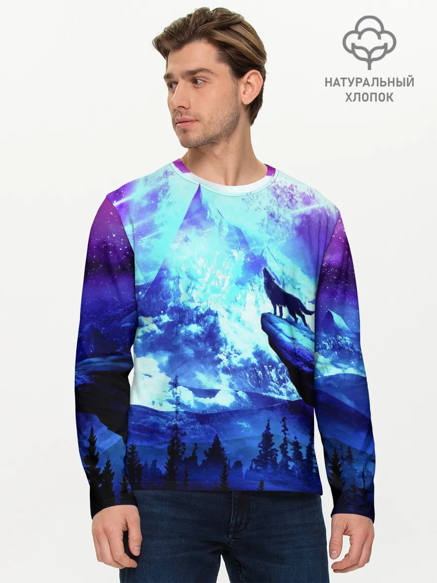 Мужской лонгслив базовый / Ночь Волк Луна