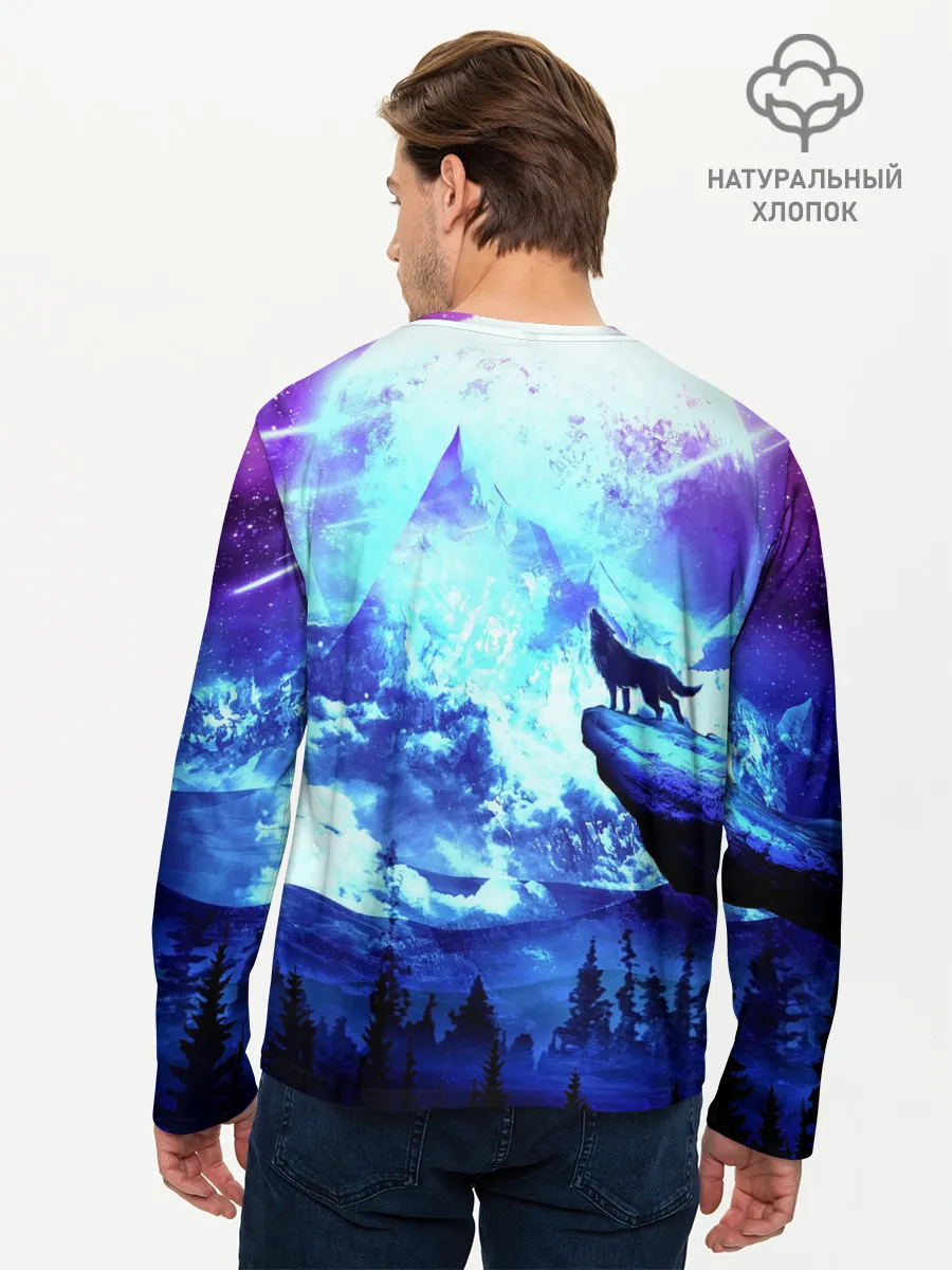 Мужской лонгслив базовый / Ночь Волк Луна