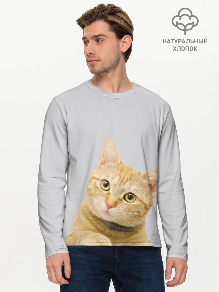 Мужской лонгслив базовый / Рыжий котик