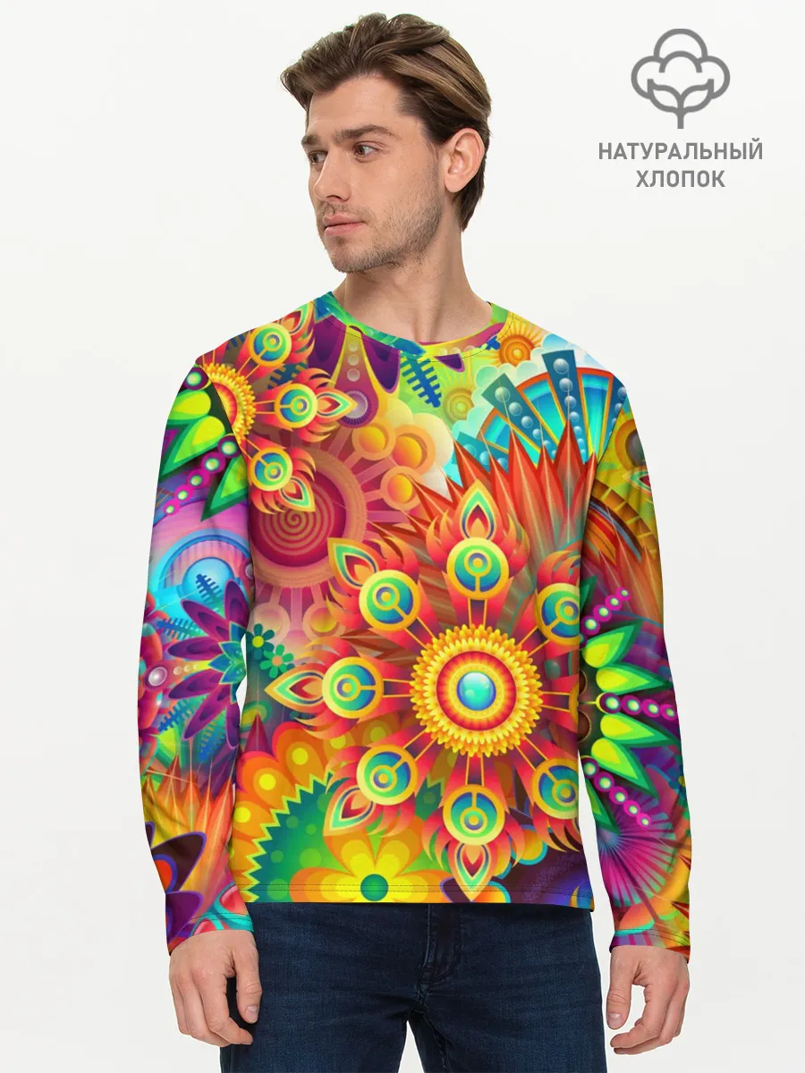Мужской лонгслив базовый / Психоделия | Яркая