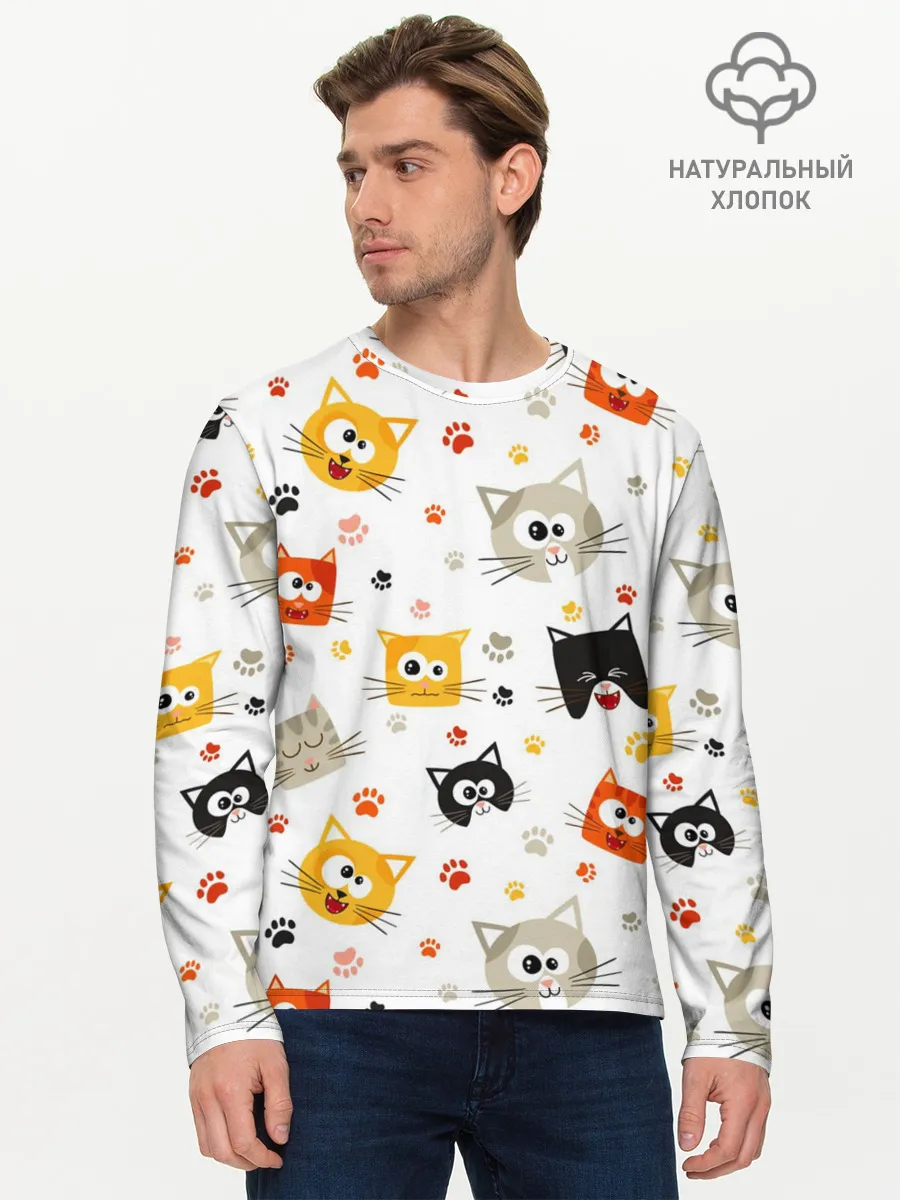 Мужской лонгслив базовый / Котики с лапками
