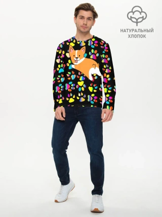 Мужской лонгслив базовый / Корги | Цветные лапки