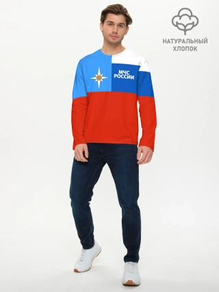 Мужской лонгслив базовый / Флаг МЧС России