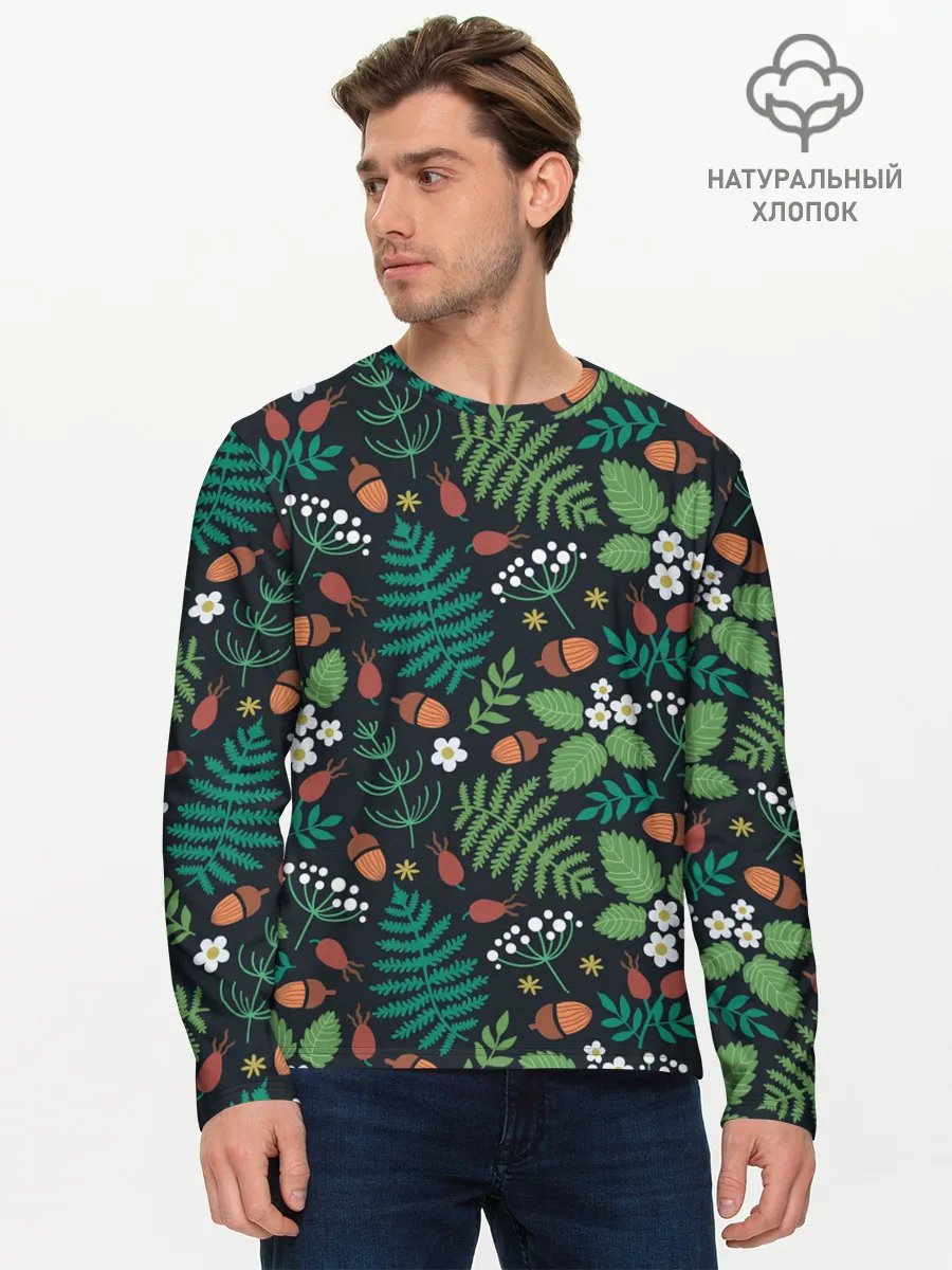 Мужской лонгслив базовый / Forest leaves invert