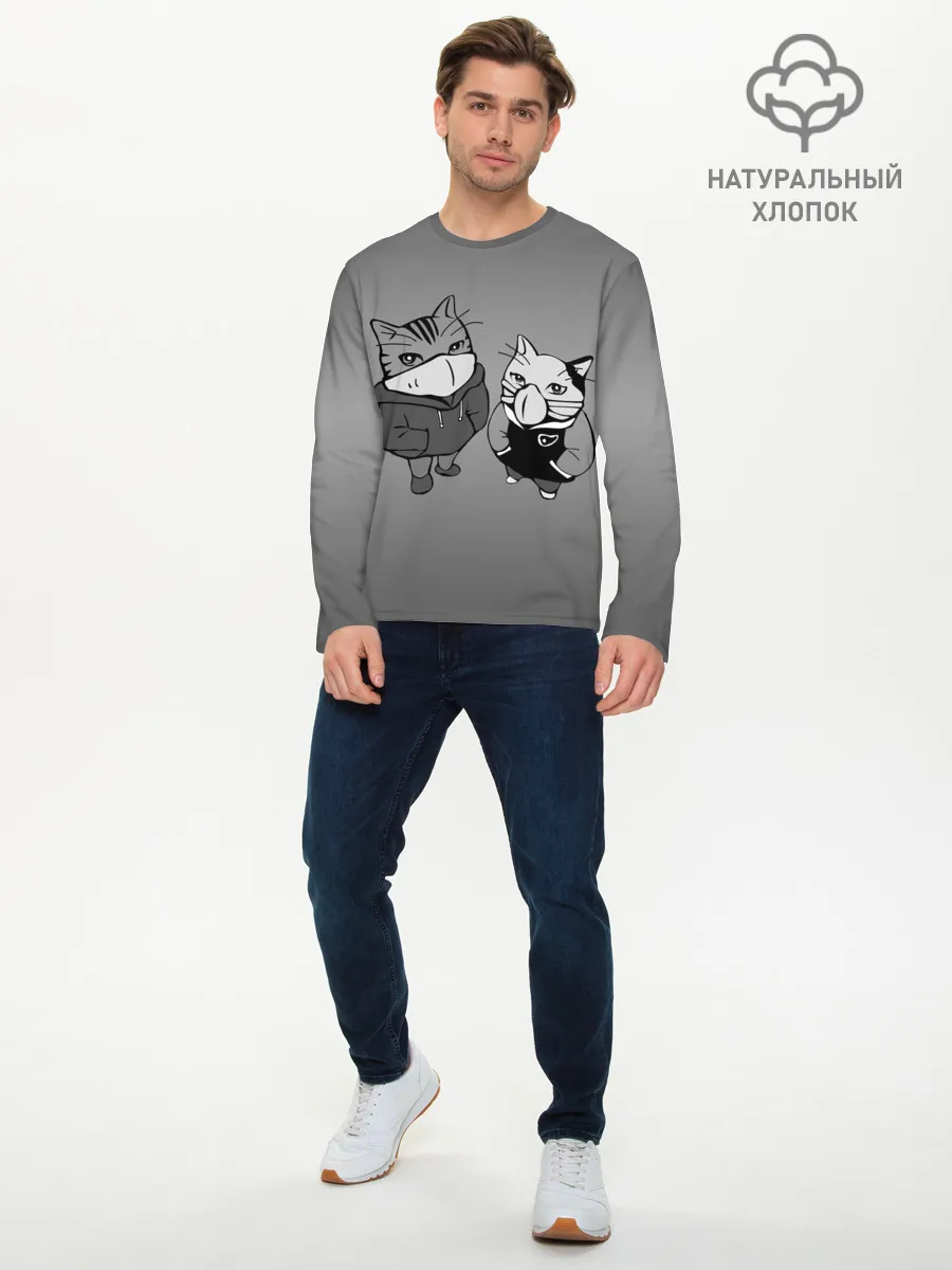 Мужской лонгслив базовый / Котики в масках
