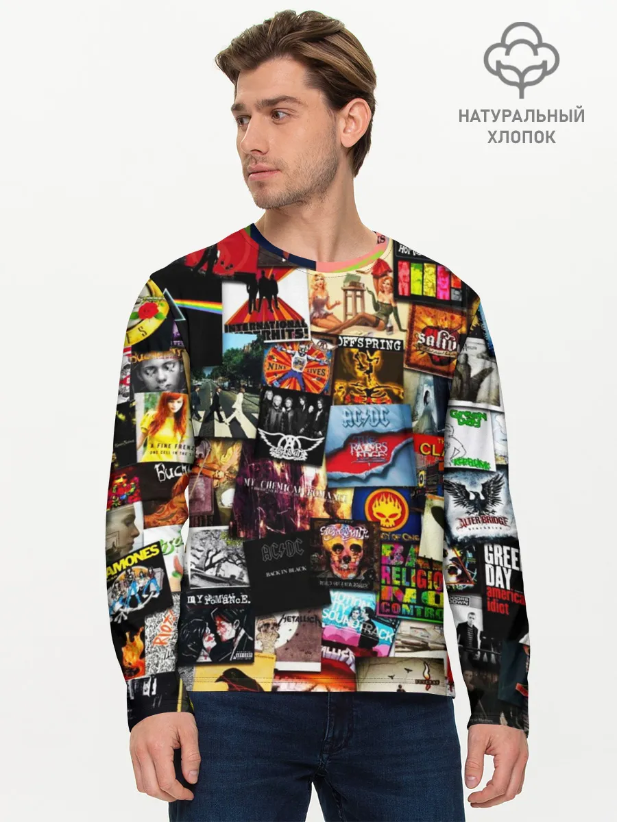 Мужской лонгслив базовый / Альбомы лучших РОК групп