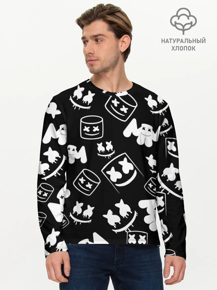 Мужской лонгслив базовый / Marshmello ЧБ
