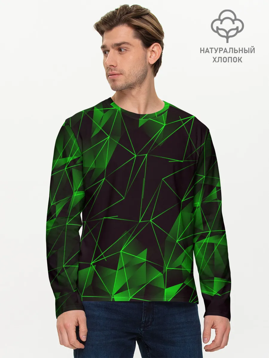 Мужской лонгслив базовый / GREEN STRIPES | ЗЕЛЕНАЯ ГЕОМЕТРИЯ