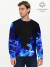 Мужской лонгслив базовый / СИНИЙ ОГОНЬ ГЛИТЧ | BLUE FIRE GLITCH