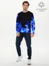 Мужской лонгслив базовый / СИНИЙ ОГОНЬ ГЛИТЧ | BLUE FIRE GLITCH