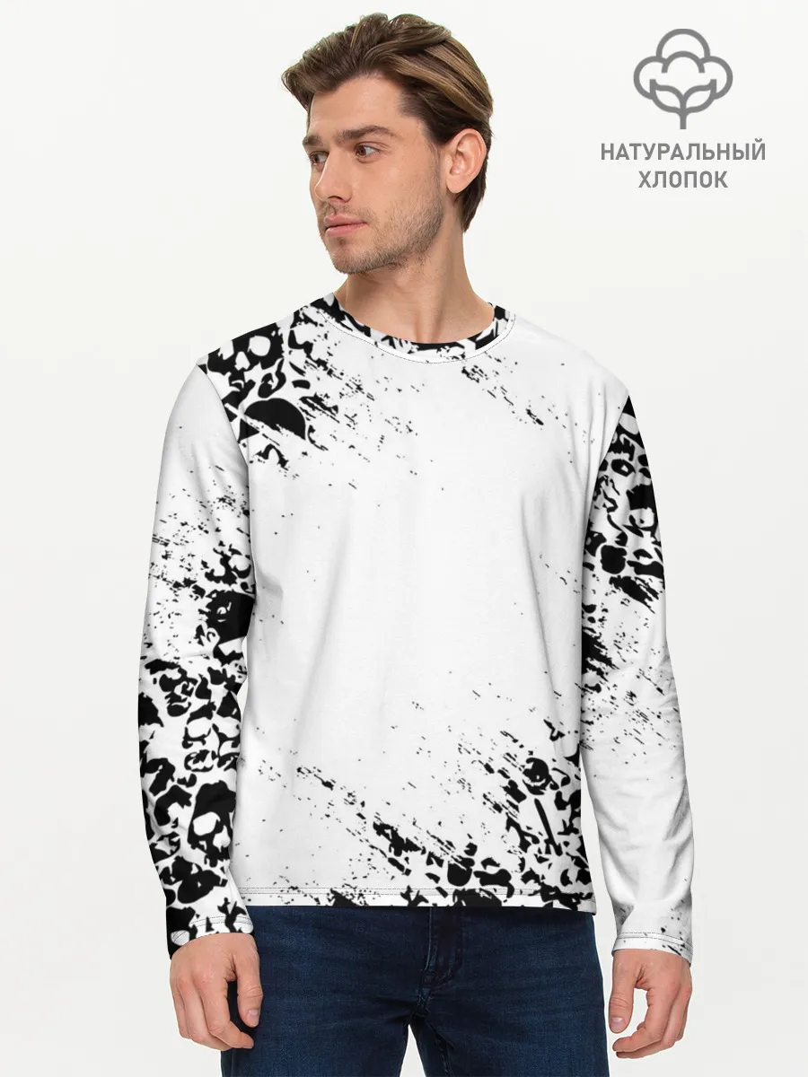 Мужской лонгслив базовый / БЕЛЫЕ ЧЕРЕПА | WHITE SKULLS