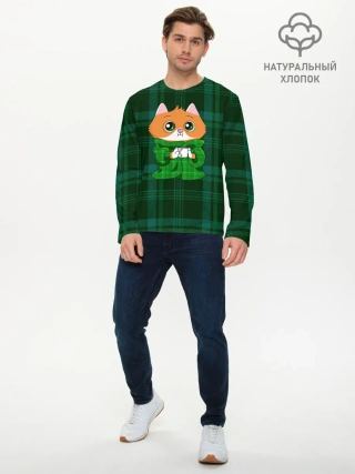 Мужской лонгслив базовый / Котёнок в пледе