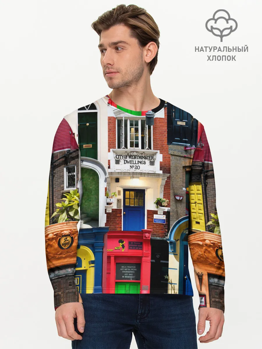 Мужской лонгслив базовый / London doors цифровой коллаж