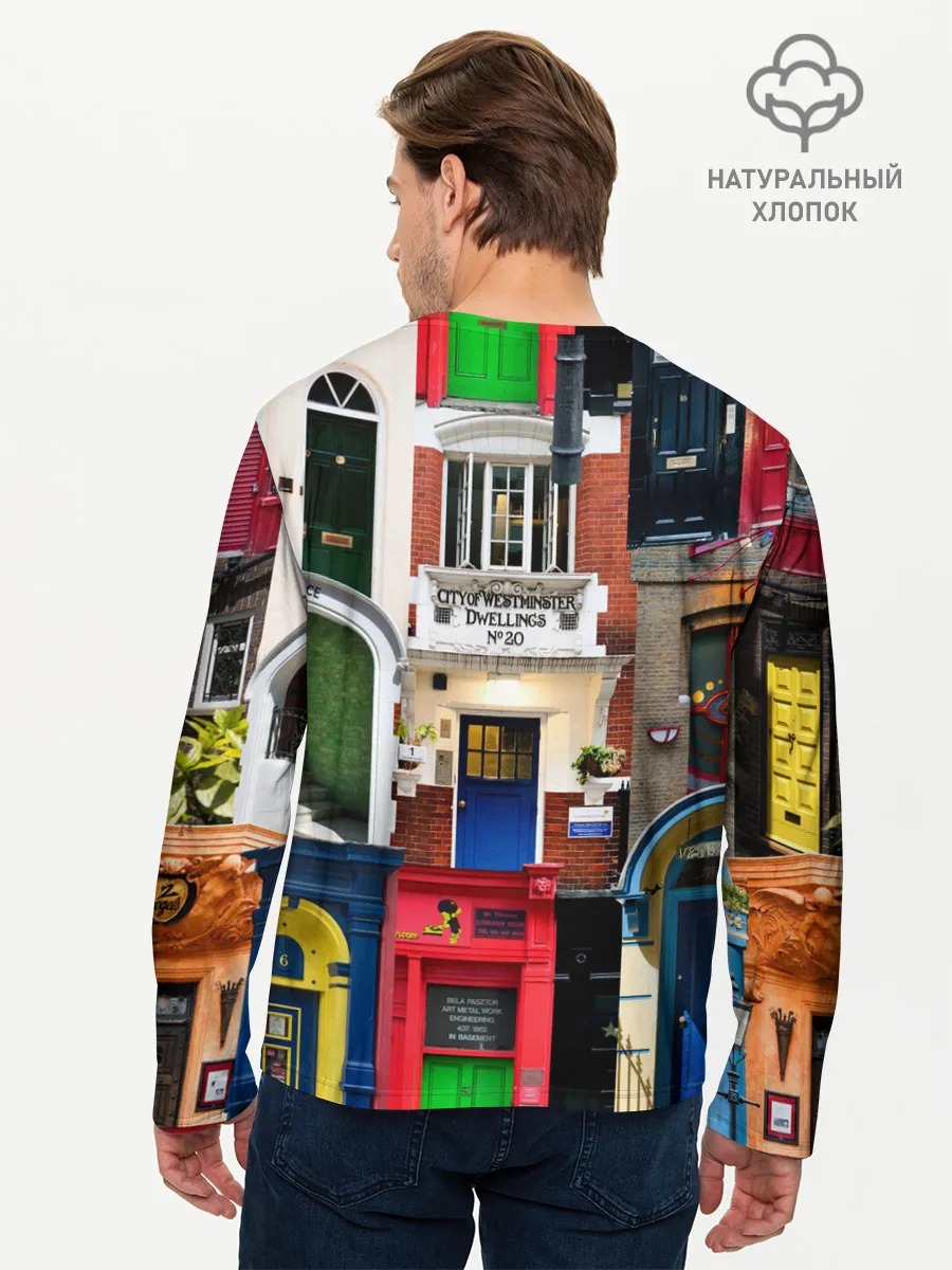 Мужской лонгслив базовый / London doors цифровой коллаж