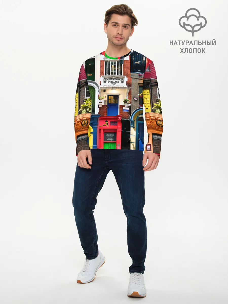 Мужской лонгслив базовый / London doors цифровой коллаж