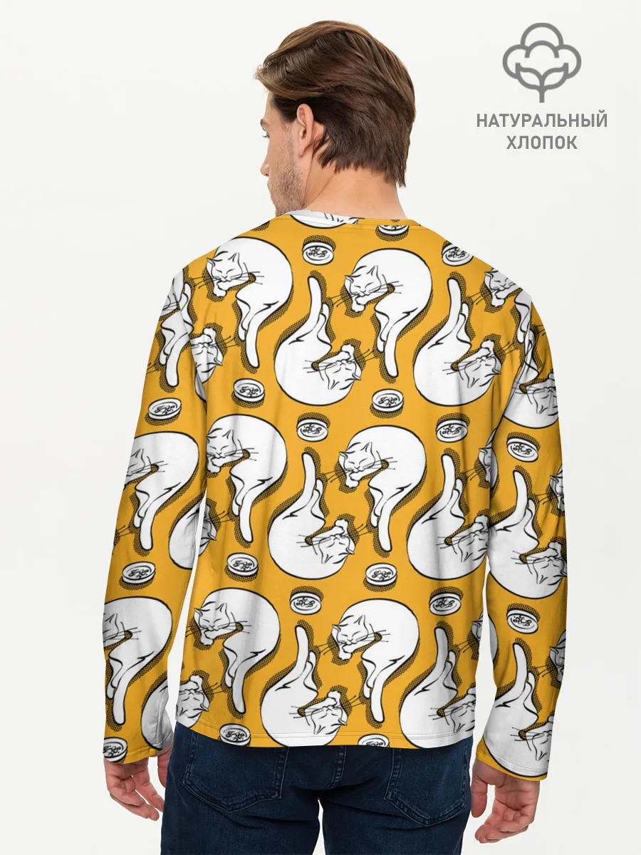 Мужской лонгслив базовый / Белая кошка и корм