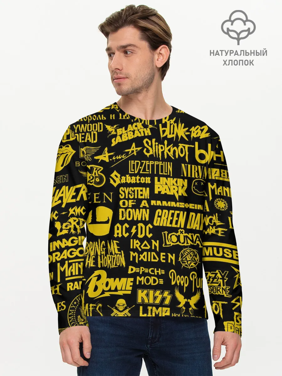 Мужской лонгслив базовый / Логотипы рок групп GOLD