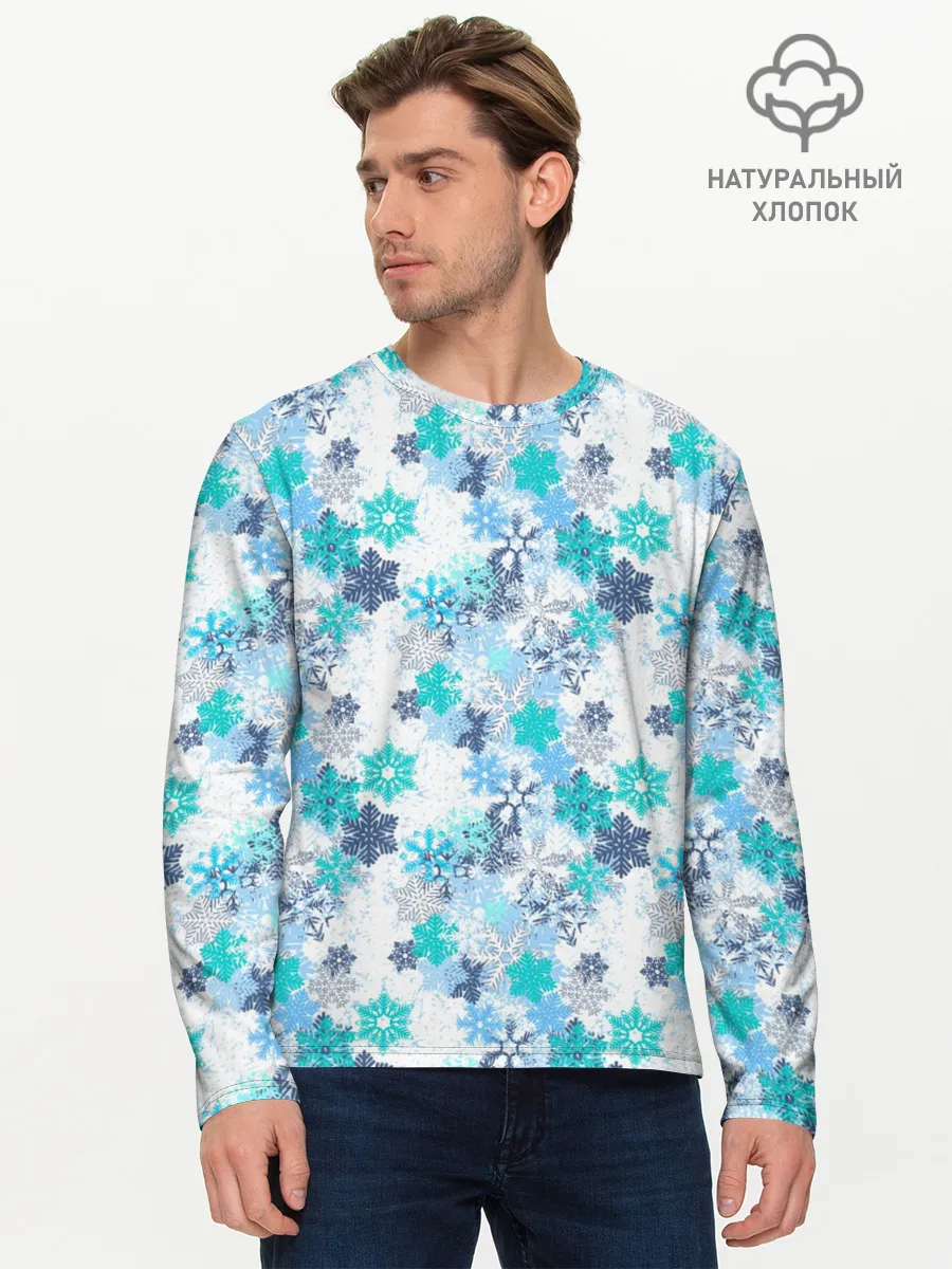 Мужской лонгслив базовый / Зимние Снежные Узоры
