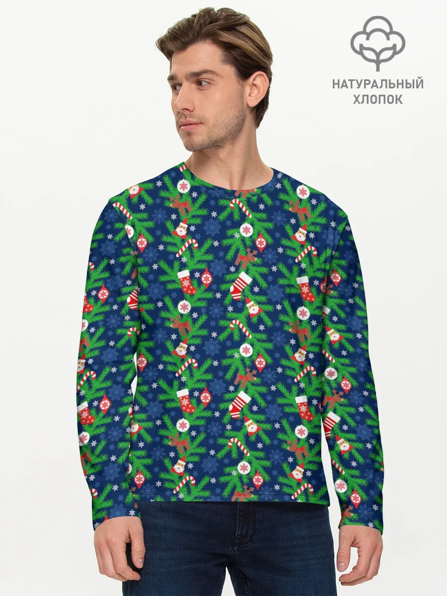 Мужской лонгслив базовый / Новогодние Игрушки на Ёлке