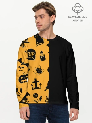 Мужской лонгслив базовый / ЧЕРНО-ОРАНЖЕВЫЙ ХЭЛЛОУИН