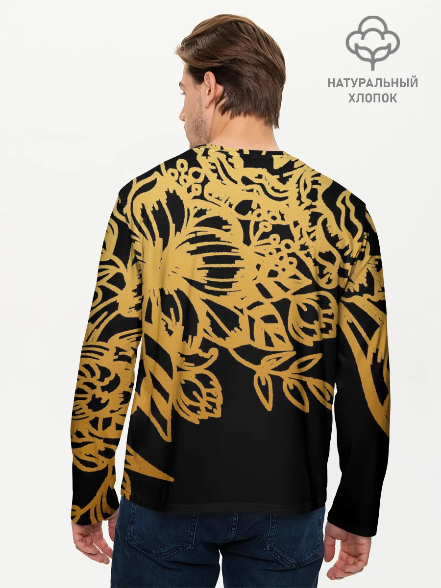 Мужской лонгслив базовый / Золотые цветы на белом
