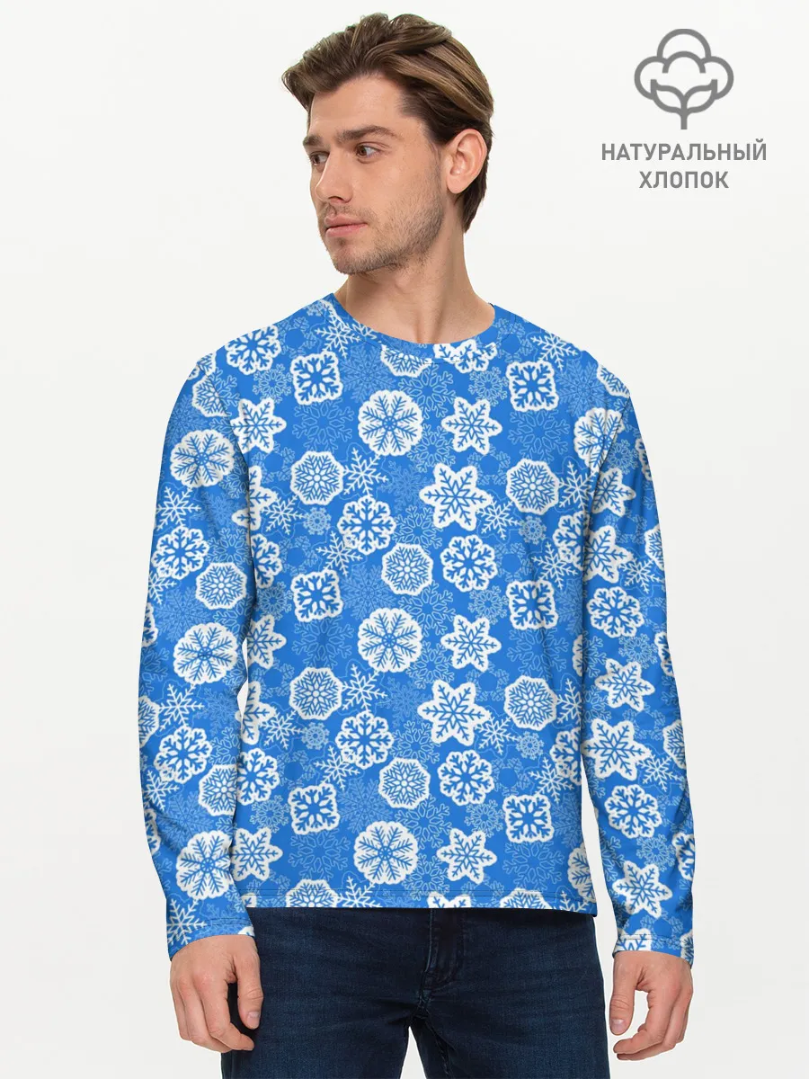 Мужской лонгслив базовый / Снежные Новогодние Узоры