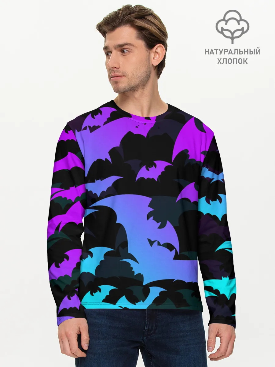 Мужской лонгслив базовый / ЛЕТУЧИЕ МЫШИ ХЕЛЛОУИН НЕОН / HALLOWEEN NEON