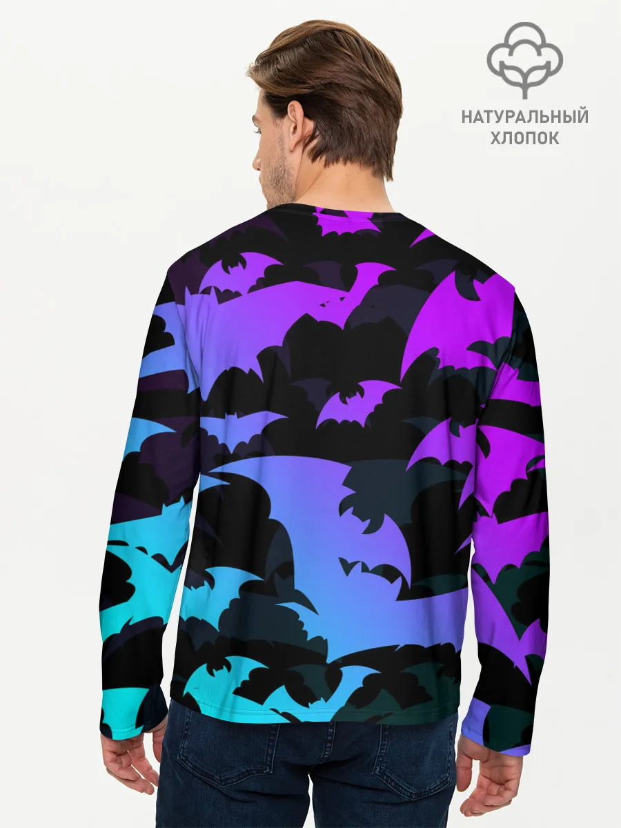 Мужской лонгслив базовый / ЛЕТУЧИЕ МЫШИ ХЕЛЛОУИН НЕОН / HALLOWEEN NEON