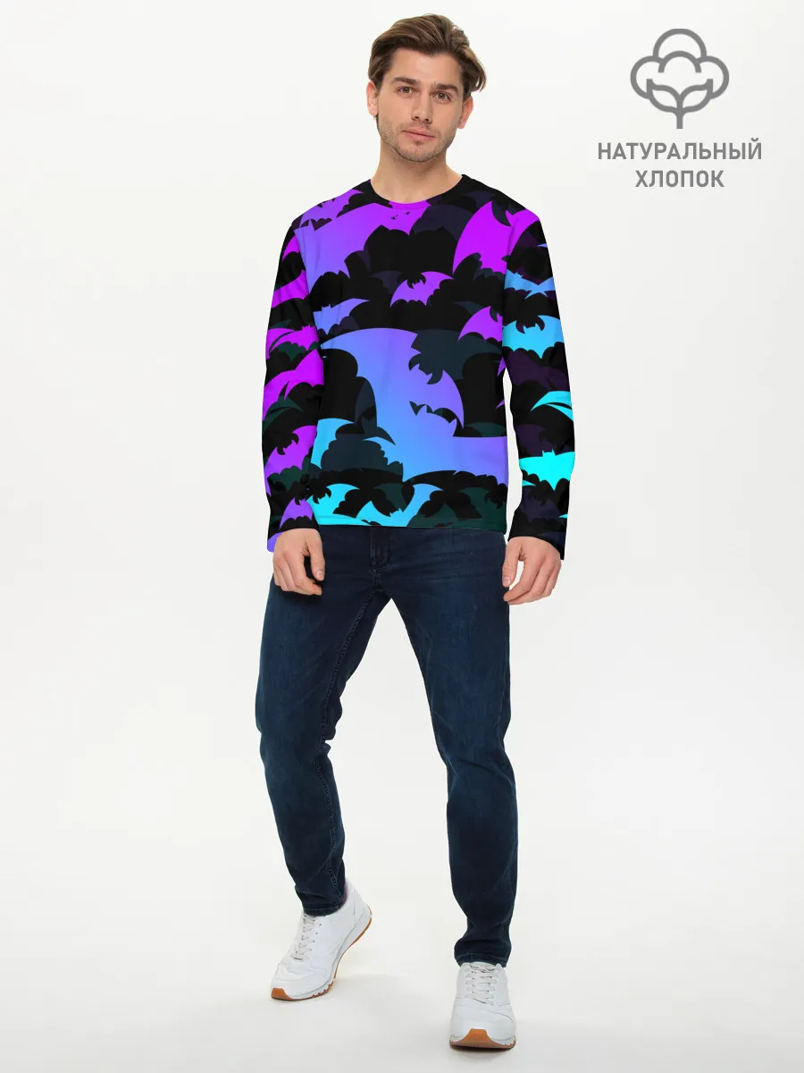 Мужской лонгслив базовый / ЛЕТУЧИЕ МЫШИ ХЕЛЛОУИН НЕОН / HALLOWEEN NEON