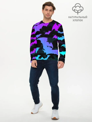 Мужской лонгслив базовый / ЛЕТУЧИЕ МЫШИ ХЕЛЛОУИН НЕОН / HALLOWEEN NEON