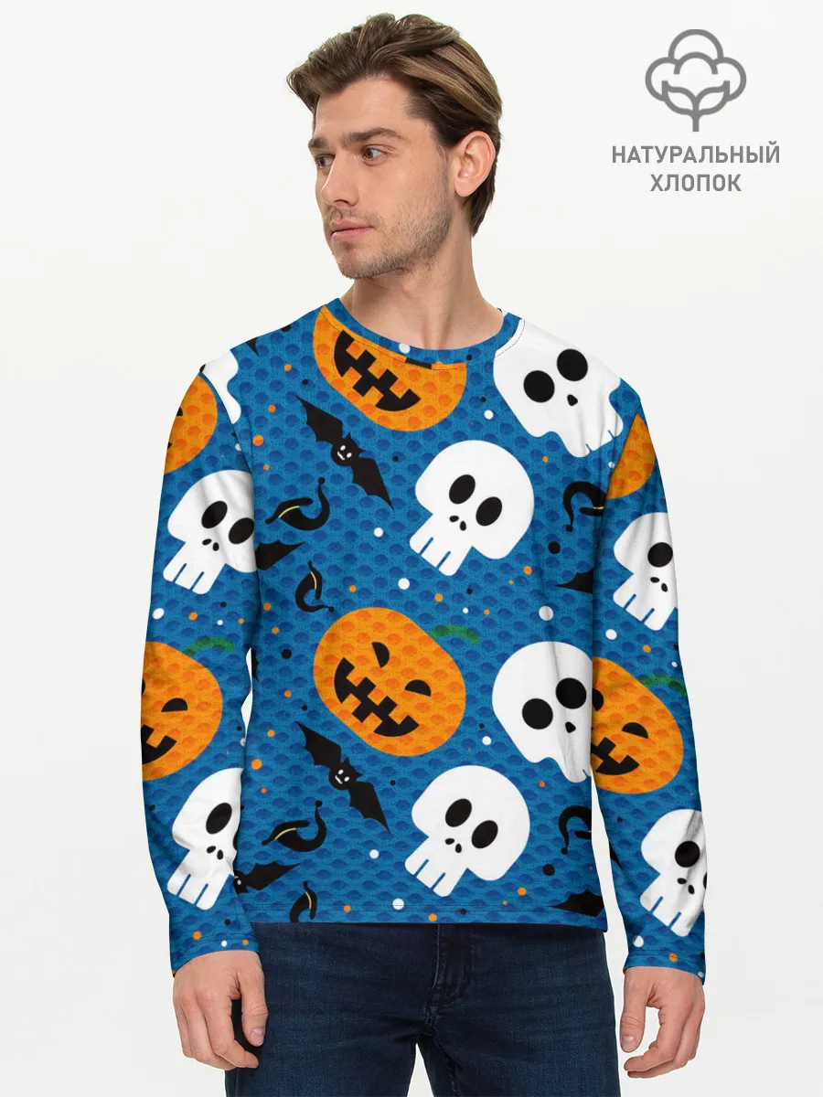 Мужской лонгслив базовый / ЧЕРЕПА И ТЫКВЫ | HALLOWEEN