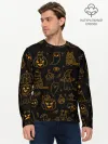 Мужской лонгслив базовый / ХЕЛЛОУИН ПАТТЕРН КОТИКИ / HALLOWEEN KITTY