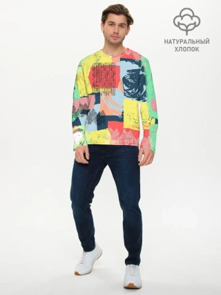 Мужской лонгслив базовый / Желто-зеленый тай-дай