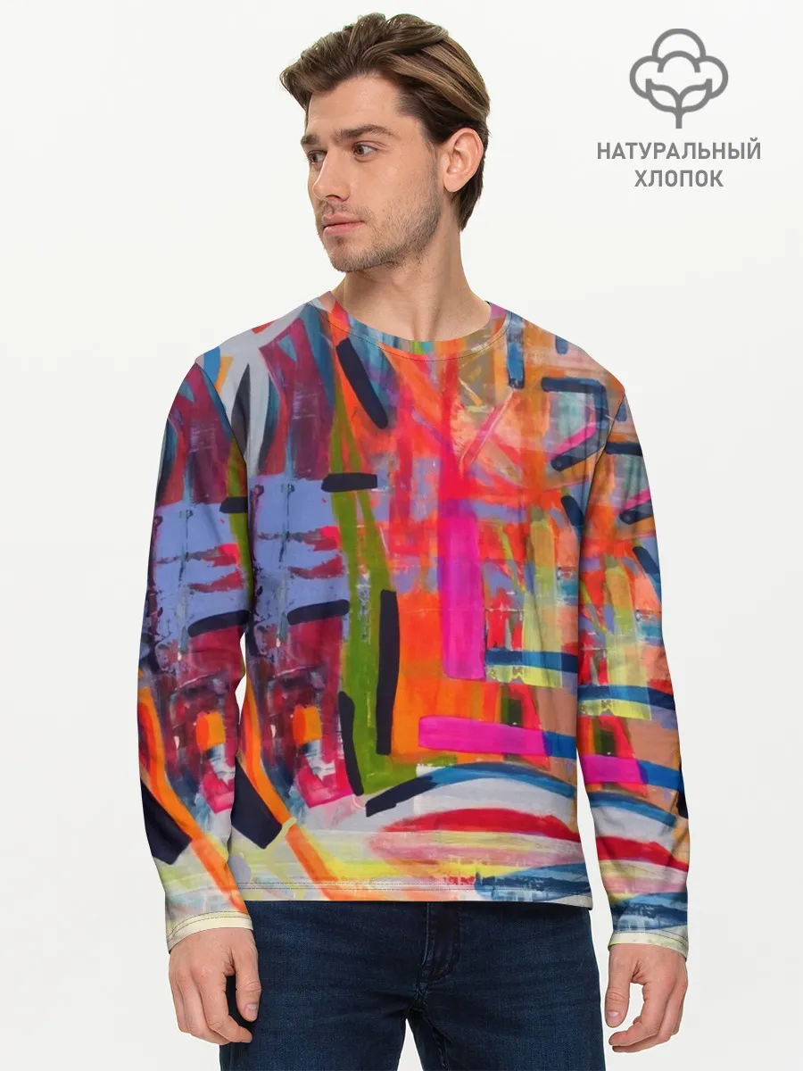 Мужской лонгслив базовый / Абстракция из полос