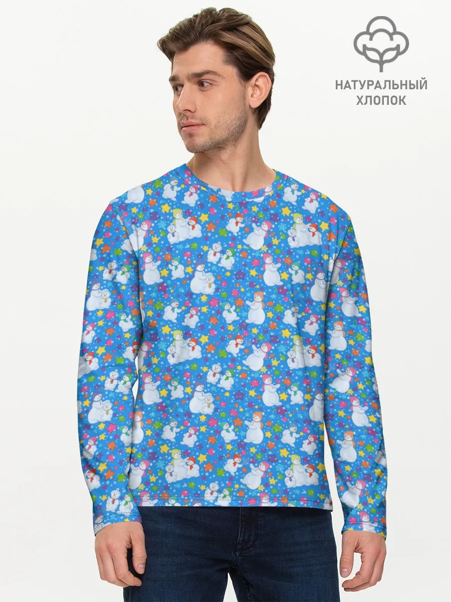 Мужской лонгслив базовый / Снеговики и Звёздочки