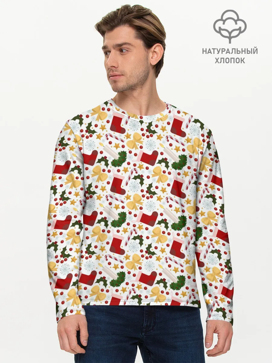 Мужской лонгслив базовый / Рождественские Чулки