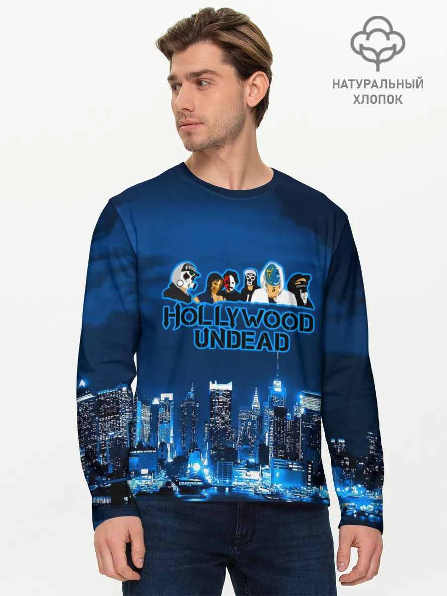 Мужской лонгслив базовый / Группа Hollywood Undead ночной город