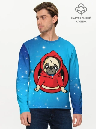 Мужской лонгслив базовый / Мопс в толстовке