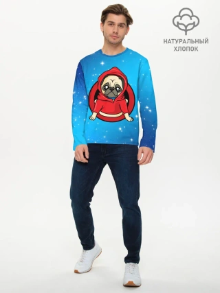 Мужской лонгслив базовый / Мопс в толстовке